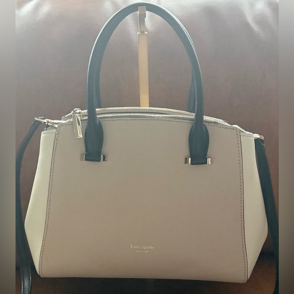 Kate Spade Sydney Double Zip Leather Satchel Crossbody Tusk Multi Medium EUC - Picture 2 of 9